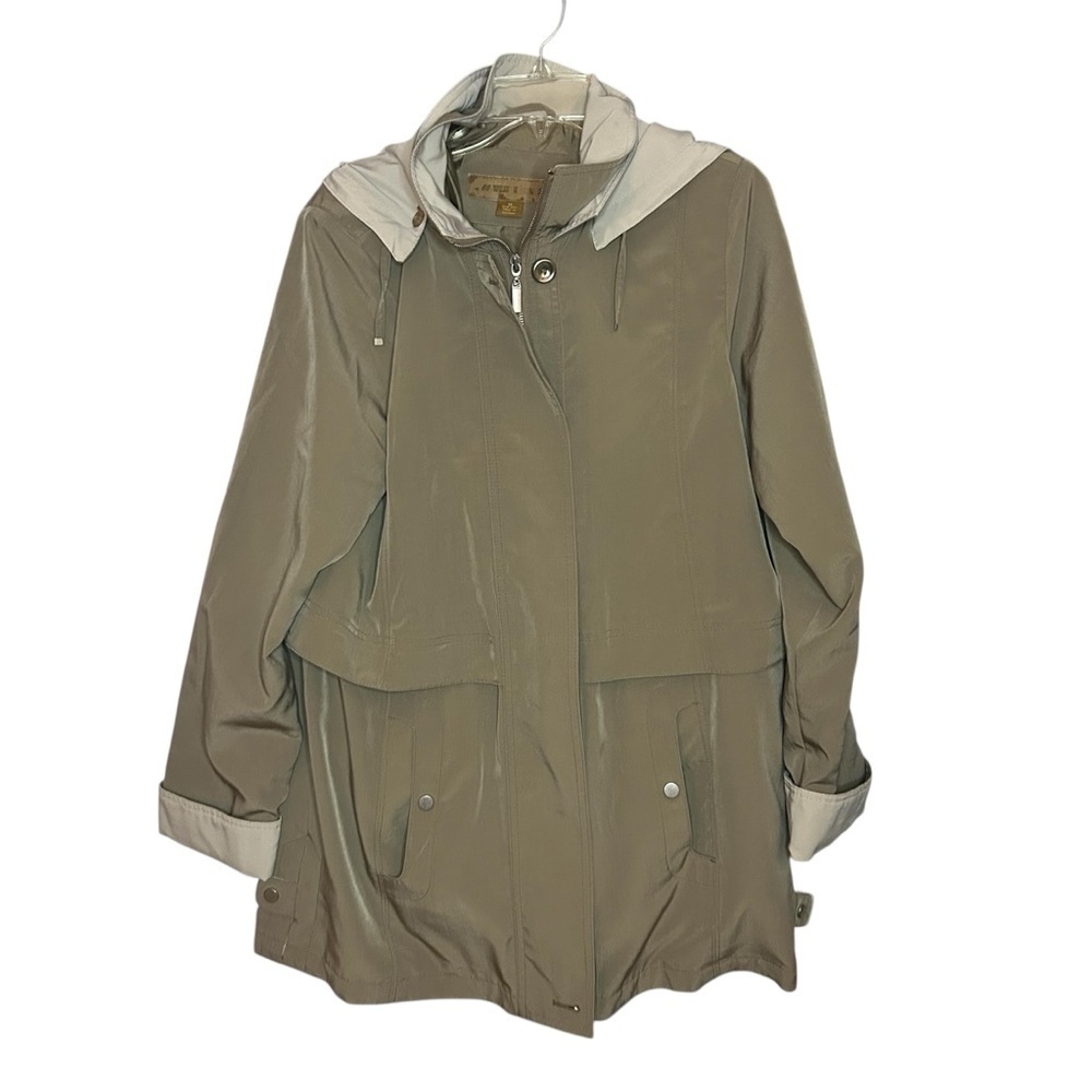 Weather Tamer Hooded Rain Jacket Womens Medium Tan Beige Lightweight Coat